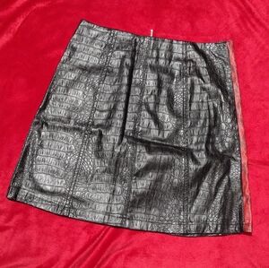 Black Faux Leather Croc Mini Skirt